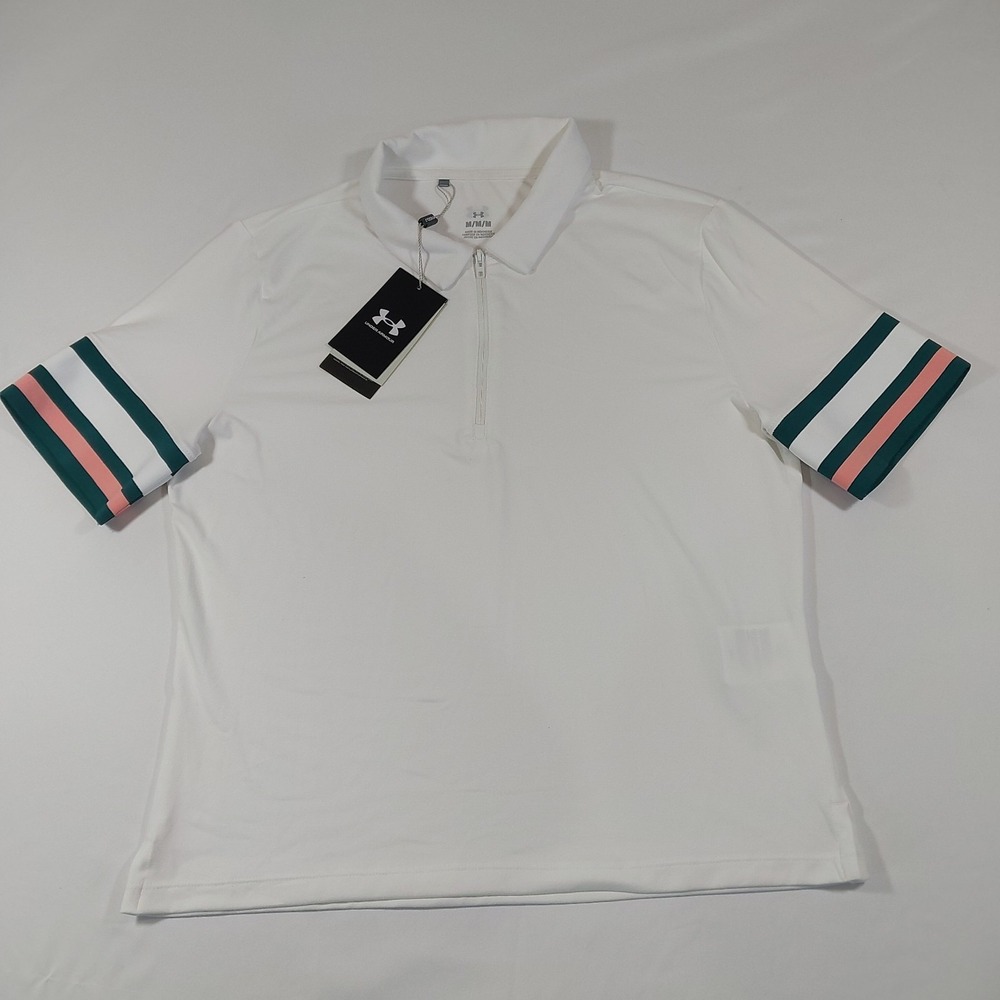 Under Armour Polo Shirt Womens Medium Golf UPF 50+ Anti Odor Performance White